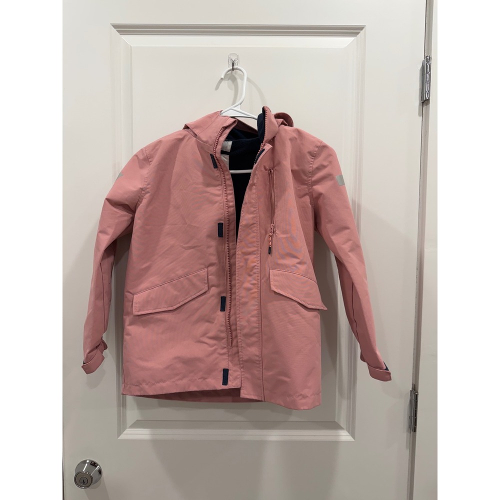 H&M Girls Pink Hooded Rain Jacket Fleece Lined Reflective Size 7-8Y
